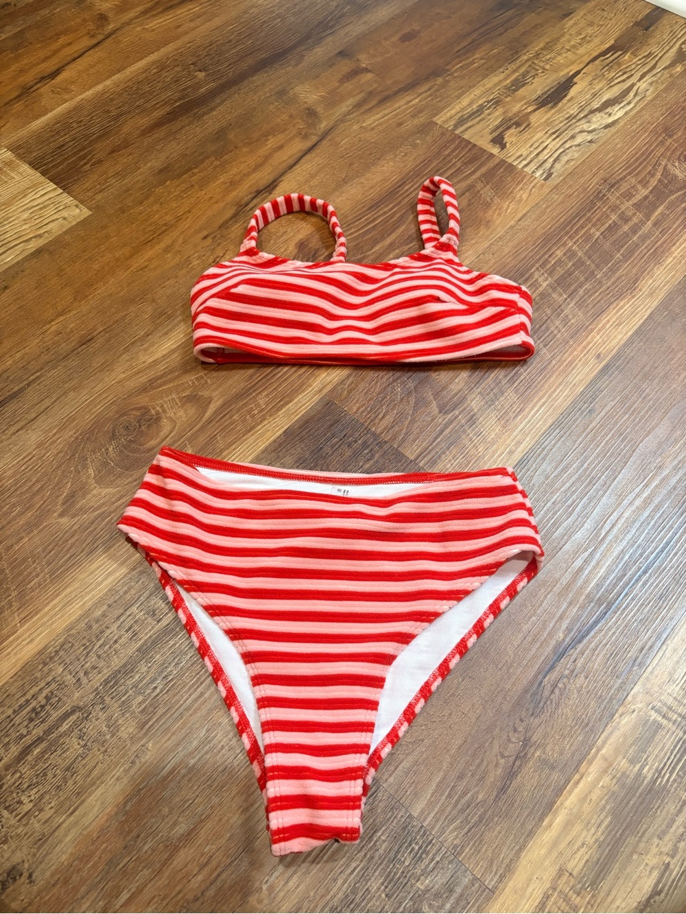 Striped Red and White Two-Piece Swim Set